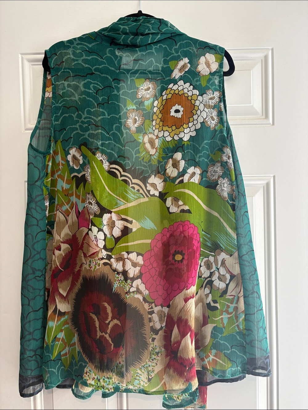 Coldwater Creek Teal Floral Sheer Open Front Tunic - Picture 4 of 4